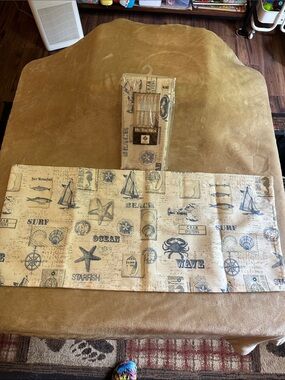 Amazon Essentials Beach Nautical Valance in Beige and Navy (set of 2)